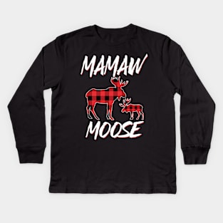 Red Plaid Mamaw Moose Matching Family Pajama Christmas Gift Kids Long Sleeve T-Shirt